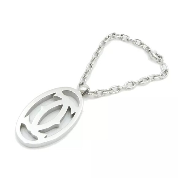 Auth Cartier Rhodium Finish Double C Key Ring Bag Charm T1220157 Silver #W401011 - Picture 1 of 9